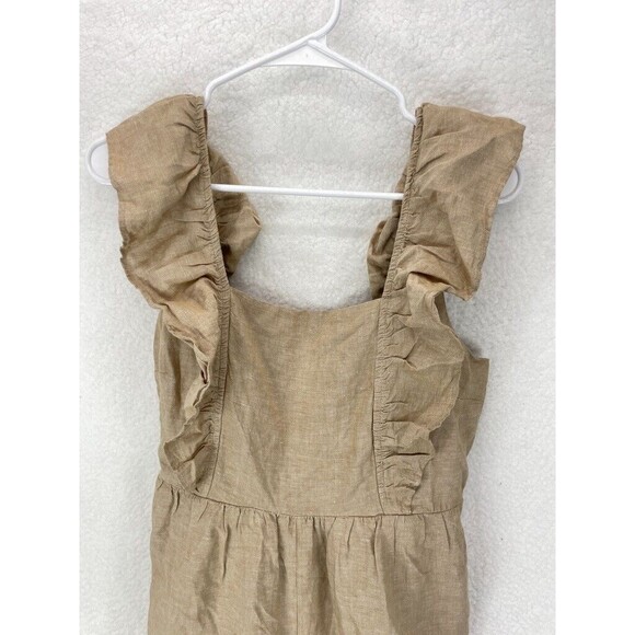 Madewell Linen Blend Ruffle Tie Back Jumpsuit Women’s 10 Seed Khaki NWT - Picture 3 of 11